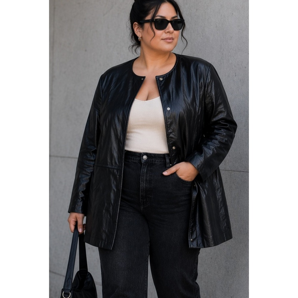 NWT Jessica London Women Three-Quarter Leather Jacket 20W Black Minimalist Chic
